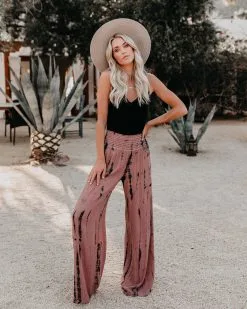 CHAT-001 Uma Smocked Tie Dye Pants - Mauve Grey - FINAL SALE -clothes Sales umasmockedembroideredpants01