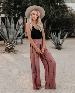 CHAT-001 Uma Smocked Tie Dye Pants - Mauve Grey - FINAL SALE -clothes Sales umasmockedembroideredpants02