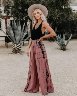 CHAT-001 Uma Smocked Tie Dye Pants - Mauve Grey - FINAL SALE -clothes Sales umasmockedembroideredpants04