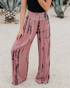 CHAT-001 Uma Smocked Tie Dye Pants - Mauve Grey - FINAL SALE -clothes Sales umasmockedembroideredpants10