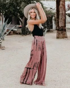 CHAT-001 Uma Smocked Tie Dye Pants - Mauve Grey - FINAL SALE -clothes Sales umasmockedembroideredpants12