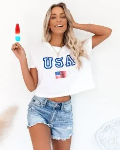 LULU-001 USA Cotton Blend Cropped Tee - FINAL SALE