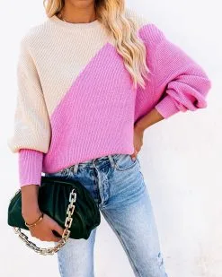Vice Versa Colorblock Knit Sweater - Taupe Fuchsia - FINAL SALE