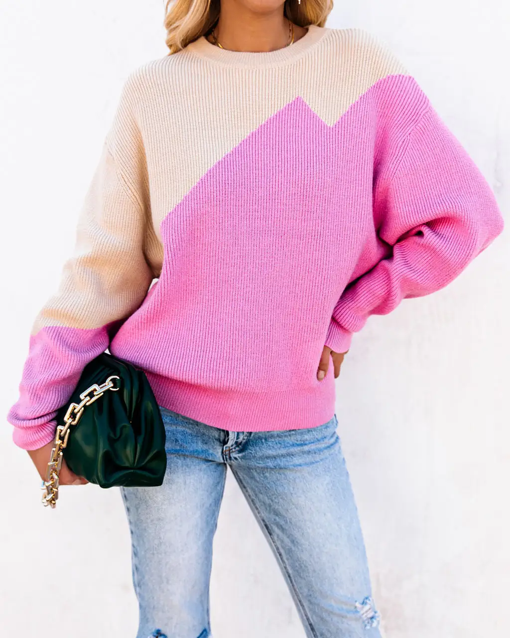 Vice Versa Colorblock Knit Sweater - Taupe Fuchsia - FINAL SALE 5 Vice Versa Colorblock Knit Sweater - Taupe Fuchsia - FINAL SALE - Image 5