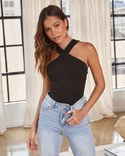 BLUE-001 Vida Ribbed Halter Bodysuit - Black 10 BLUE-001 Vida Ribbed Halter Bodysuit - Black -clothes Sales vidaribbedhalterbodysuitblack0057