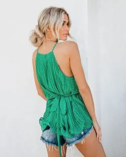 Viera Polka Dot Pleated Tie Top - Green - LAST CHANCE -clothes Sales vierapolkadotpleatedtietop07