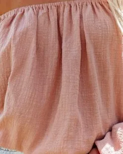 Vihara Cotton Off The Shoulder Billowed Top - Dusty Peach - LAST CHANCE -clothes Sales viharacottonofftheshoulderbillowedtopdustypeach128