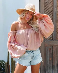 Vihara Cotton Off The Shoulder Billowed Top - Dusty Peach - LAST CHANCE -clothes Sales viharacottonofftheshoulderbillowedtopdustypeach71
