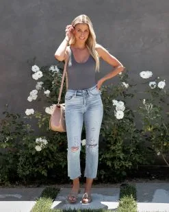 BY T-001 Violet Ribbed Tank Bodysuit - Charcoal - LAST CHANCE -clothes Sales violetribbedtankbodysuitcharcoal12