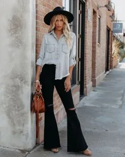 Virginia Tencel Frayed Button Down Top - Light Grey - FINAL SALE -clothes Sales virginiatencelfrayedbuttondowntoplightgrey2