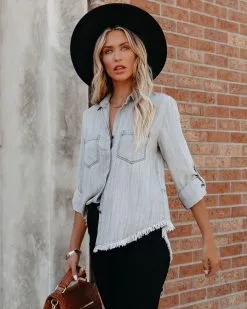 Virginia Tencel Frayed Button Down Top - Light Grey - FINAL SALE -clothes Sales virginiatencelfrayedbuttondowntoplightgrey40