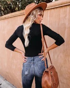 OLIV-001 Vital Long Sleeve Ribbed Bodysuit - Black -clothes Sales vitallongsleeveribbedbodysuitblack07