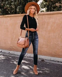 OLIV-001 Vital Long Sleeve Ribbed Bodysuit - Black -clothes Sales vitallongsleeveribbedbodysuitblack14