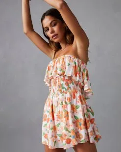 Big Bouquet Energy Strapless Smocked Romper -clothes Sales wednesdayfloraldress pinkorange 7699