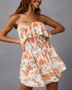 Big Bouquet Energy Strapless Smocked Romper -clothes Sales wednesdayfloraldress pinkorange 7744
