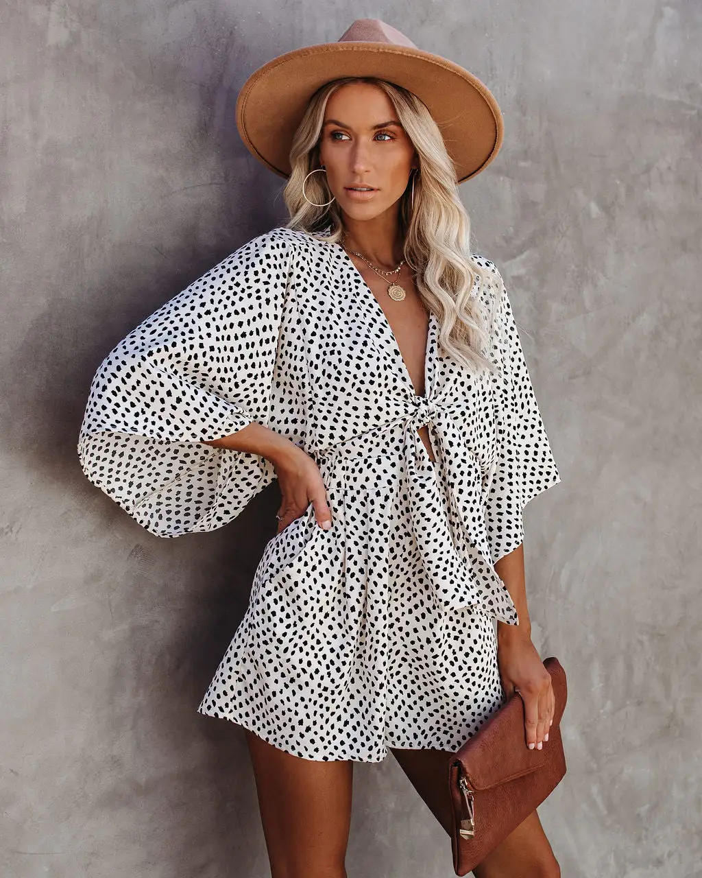 Well Behaved Printed Pocketed Tie Romper - FINAL SALE 3 Well Behaved Printed Pocketed Tie Romper - FINAL SALE - Image 3