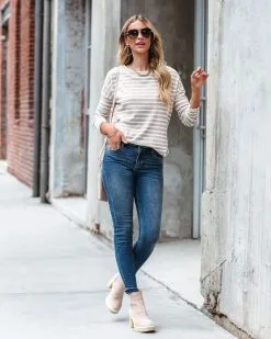 Well Loved Striped Knit Top - Beige - FINAL SALE -clothes Sales welllovedstripedknittopbeige106