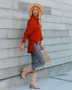 Westward Cowl Neck Knit Sweater - Brick - FINAL SALE -clothes Sales westwardcowlneckknitsweaterbrick17