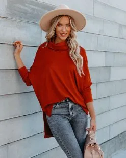 Westward Cowl Neck Knit Sweater - Brick - FINAL SALE