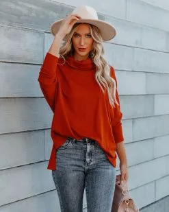 Westward Cowl Neck Knit Sweater - Brick - FINAL SALE -clothes Sales westwardcowlneckknitsweaterbrick41