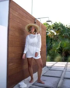 ACOA-001 Sunset Sail Crochet Cover Up Sweater - Off White -clothes Sales whiteknitsweatercaitlynxvici14