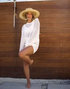 ACOA-001 Sunset Sail Crochet Cover Up Sweater - Off White -clothes Sales whiteknitsweatercaitlynxvici4