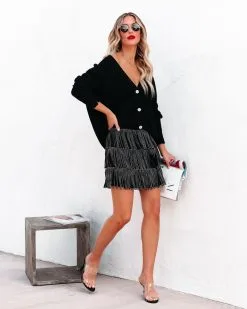ENDL-001 Zoie Studded Fringe Mini Skirt - Black - SALE -clothes Sales zoiestuddedfringeminiskirtblack44
