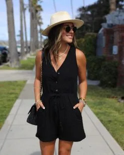 Emily Pocketed Drawstring Romper - Black -clothes Sales 02 05 2023 20 35 22