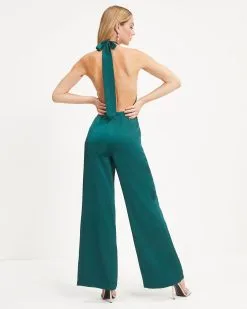 Selena Satin Criss Cross Halter Jumpsuit - Hunter Green - FINAL SALE -clothes Sales 02 SelenaSatinCrissCrossHalterJumpsuit HunterGreen 0385