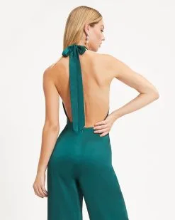 Selena Satin Criss Cross Halter Jumpsuit - Hunter Green - FINAL SALE -clothes Sales 02 SelenaSatinCrissCrossHalterJumpsuit HunterGreen 0386