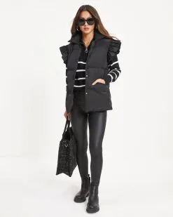 Winter Glam Pocketed Ruffle Puff Vest - Black - FINAL SALE -clothes Sales 03 WinterGlamPocketedRufflePuffVest Black 0163
