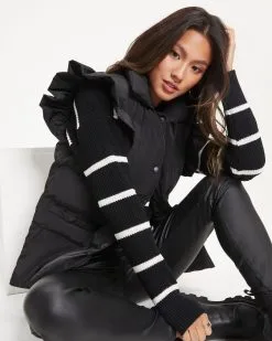 Winter Glam Pocketed Ruffle Puff Vest - Black - FINAL SALE -clothes Sales 03 WinterGlamPocketedRufflePuffVest Black 0256