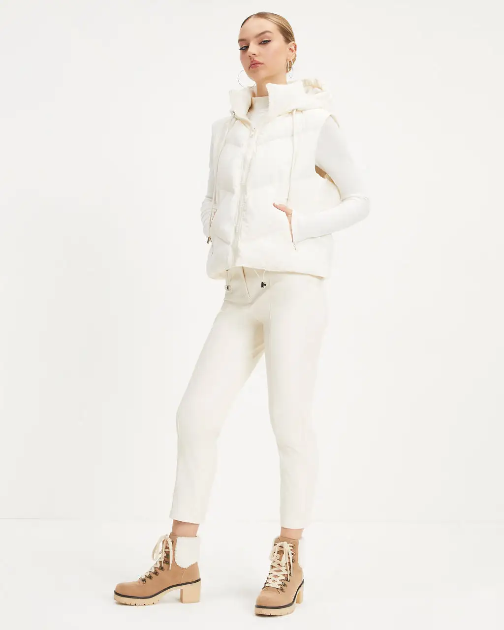 Winter In Aspen Pocketed Hooded Puffer Vest - Off White - FINAL SALE 5 Winter In Aspen Pocketed Hooded Puffer Vest - Off White - FINAL SALE - Image 5