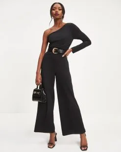 Elodie One Shoulder Drape Jumpsuit - Black - FINAL SALE