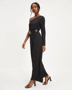 Elodie One Shoulder Drape Jumpsuit - Black - FINAL SALE -clothes Sales 06 Elodie One Shoulder Drape Jumpsuit Black 0023