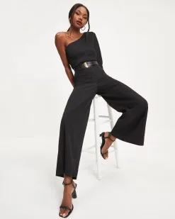 Elodie One Shoulder Drape Jumpsuit - Black - FINAL SALE -clothes Sales 06 Elodie One Shoulder Drape Jumpsuit Black 0076