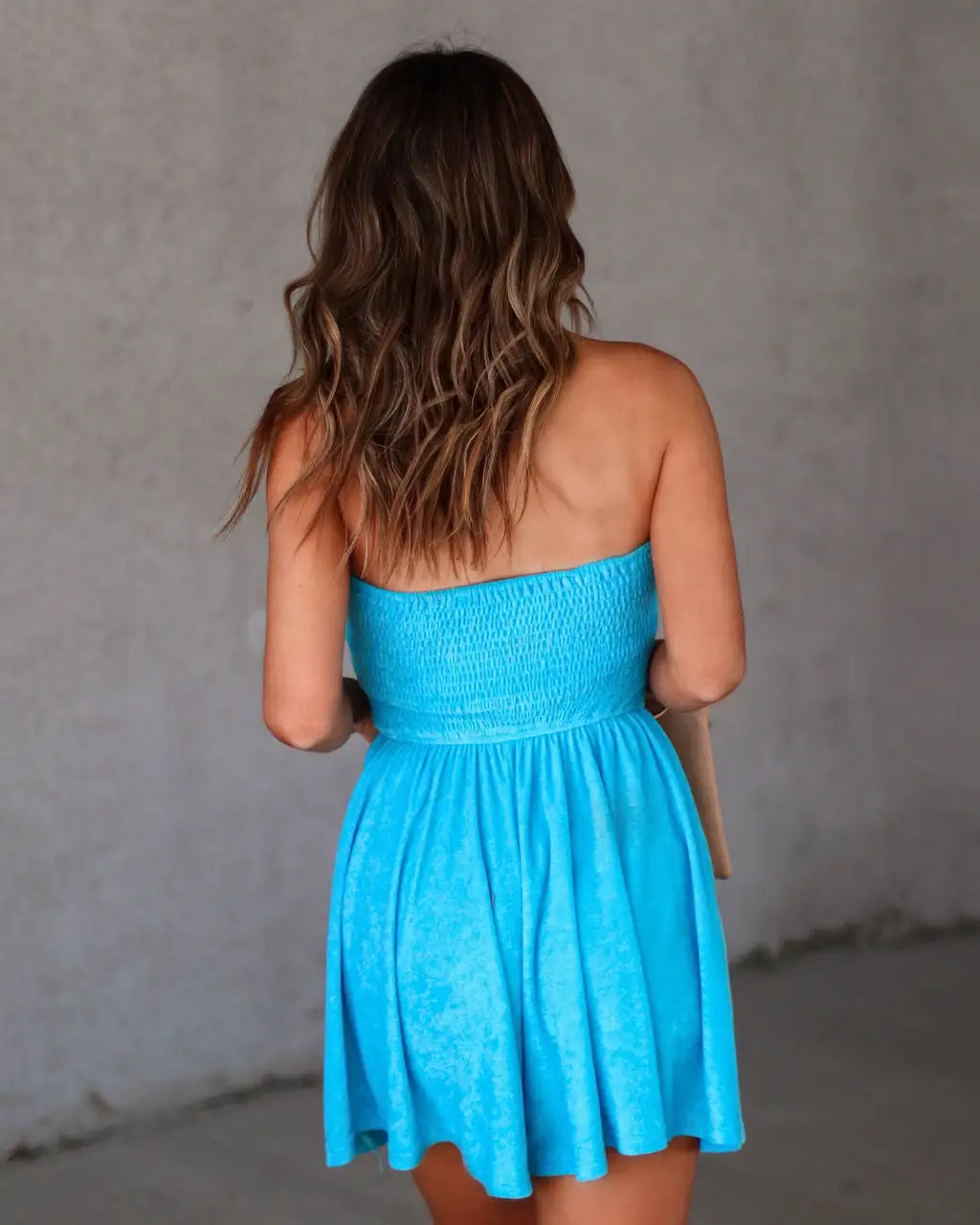 Vacay Chill Strapless Terry Cloth Romper - Turquoise 2 Vacay Chill Strapless Terry Cloth Romper - Turquoise - Image 2