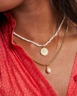Shashi - Brittany Pearl Coin Layered Necklace - Gold - FINAL SALE