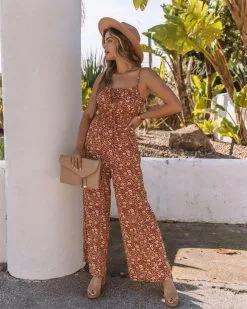 Indiana Pocketed Floral Smocked Jumpsuit - Rust - FINAL SALE -clothes Sales 0L4A1785