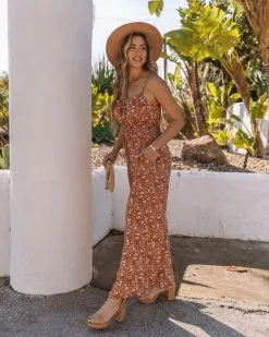 Indiana Pocketed Floral Smocked Jumpsuit - Rust - FINAL SALE -clothes Sales 0L4A1787