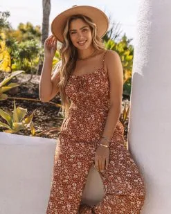 Indiana Pocketed Floral Smocked Jumpsuit - Rust - FINAL SALE -clothes Sales 0L4A1795