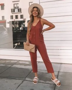 Westlynn Cotton Pocketed Jumpsuit - Rust - FINAL SALE
