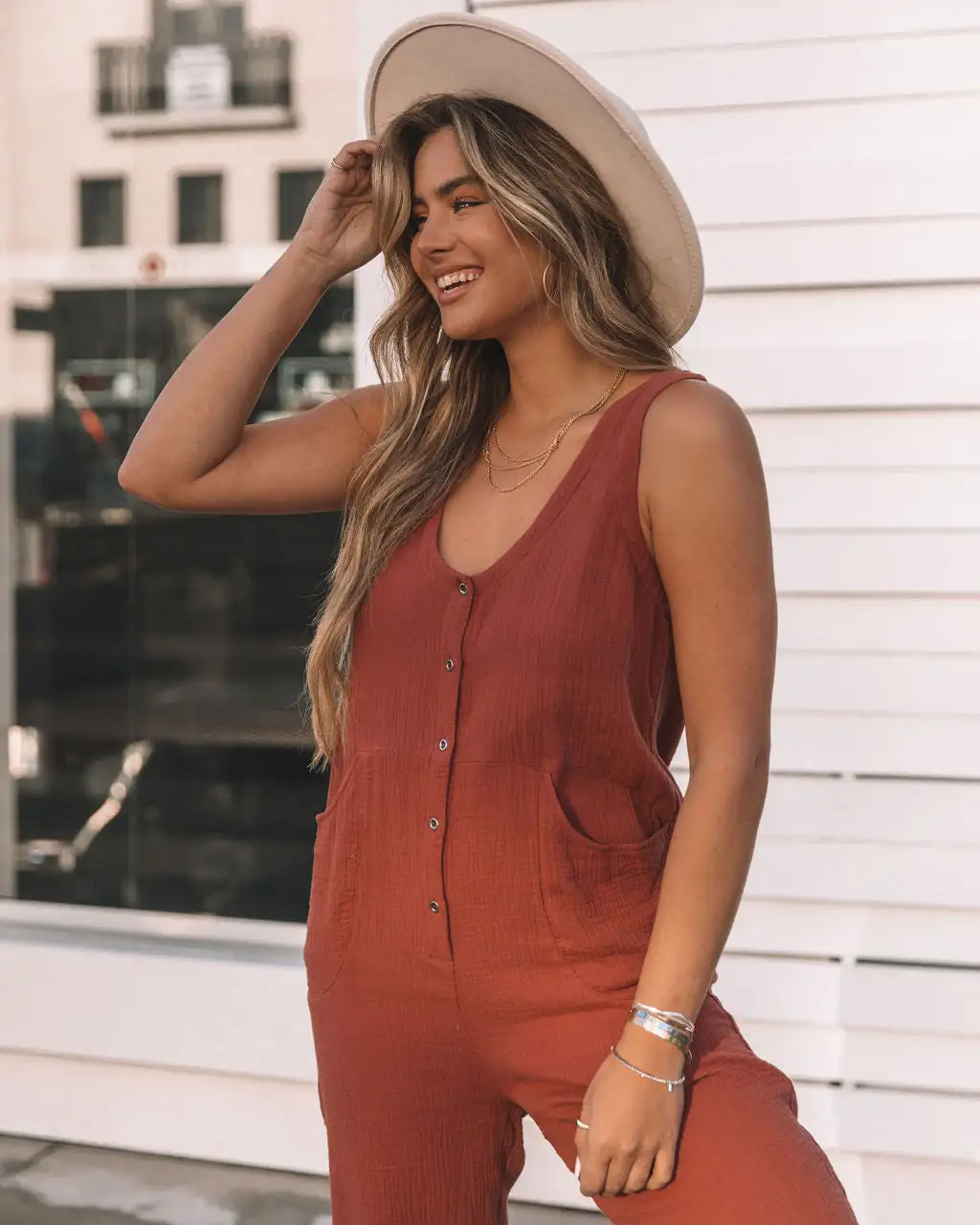 Westlynn Cotton Pocketed Jumpsuit - Rust - FINAL SALE 5 Westlynn Cotton Pocketed Jumpsuit - Rust - FINAL SALE - Image 5