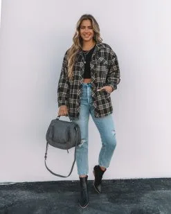 Hearst Pocketed Plaid Button Down Shacket - Charcoal - FINAL SALE -clothes Sales 0L4A3302