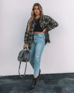 Hearst Pocketed Plaid Button Down Shacket - Charcoal - FINAL SALE -clothes Sales 0L4A3305 ae164de2 1a4a 4807 9a17 32caf2ae0110