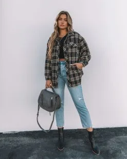 Hearst Pocketed Plaid Button Down Shacket - Charcoal - FINAL SALE -clothes Sales 0L4A3307