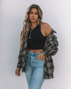 Hearst Pocketed Plaid Button Down Shacket - Charcoal - FINAL SALE -clothes Sales 0L4A3314 d39871c4 371b 4109 b5cb f52a89c52a88