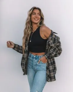 Hearst Pocketed Plaid Button Down Shacket - Charcoal - FINAL SALE -clothes Sales 0L4A3315 f31d5c15 4f77 4303 a92d cab47f98003f