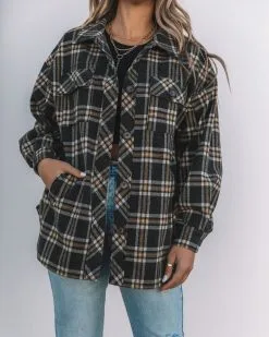 Hearst Pocketed Plaid Button Down Shacket - Charcoal - FINAL SALE -clothes Sales 0L4A3322