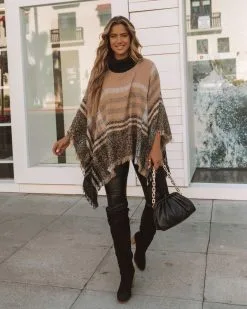 Jaslyn Plaid Turtleneck Poncho - Mocha Multi - FINAL SALE